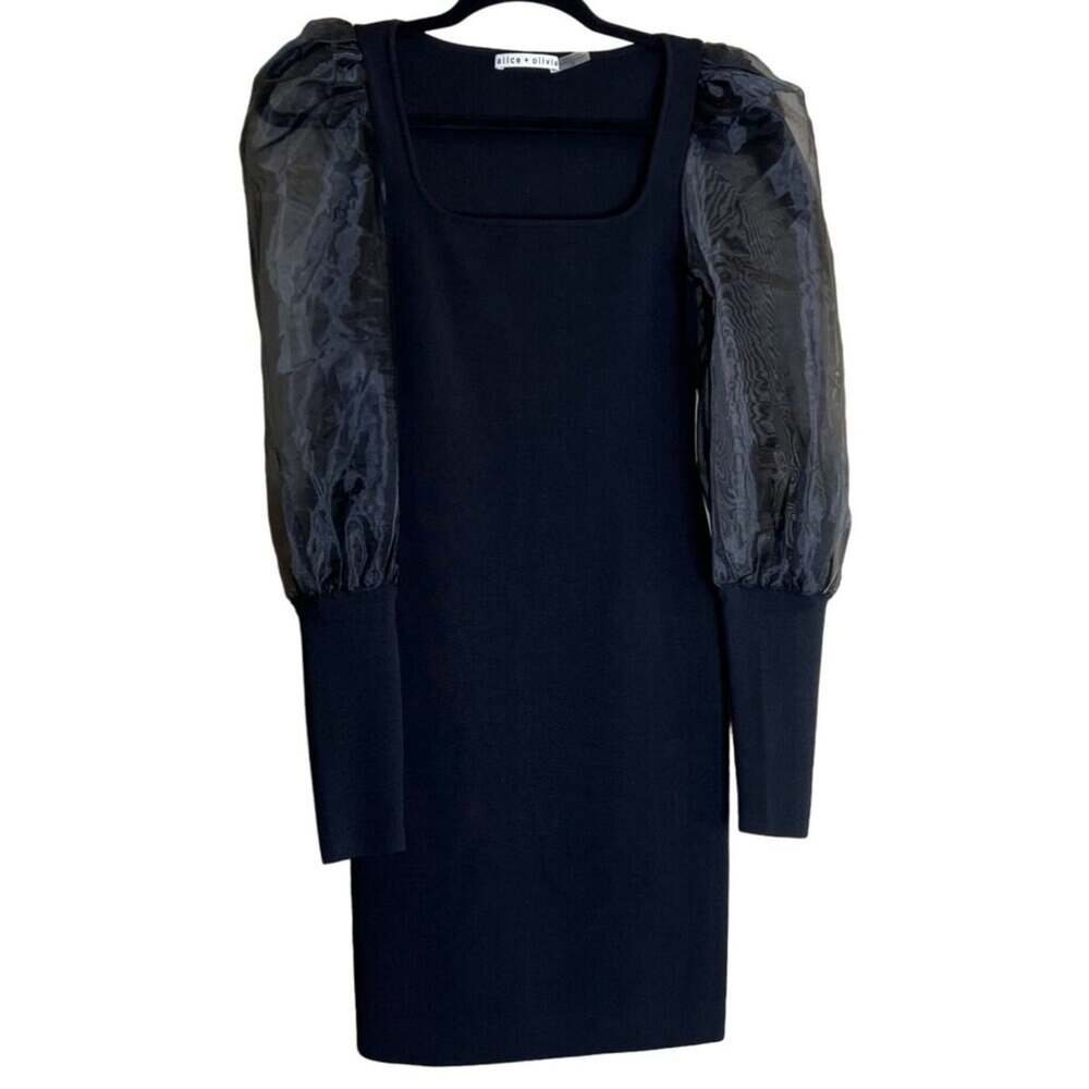 Sheer Puff Sleeve Bodycon Mini Dress Sex and the City Alice + Olivia Abella S - Picture 2 of 11
